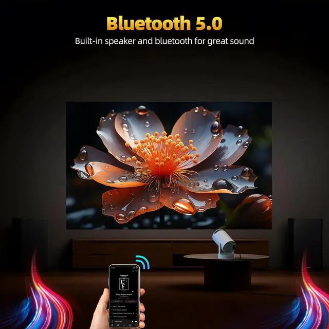 Alt view image 4 of 7 - Mini Projector with WiFi and Bluetooth, 4K Projector with 5W Soundbase Speaker, Portable Projector of 270° Rotation Automatic Vertical Keystone Correction, 300 ANSI Lumens Christmas Bedroom Projector