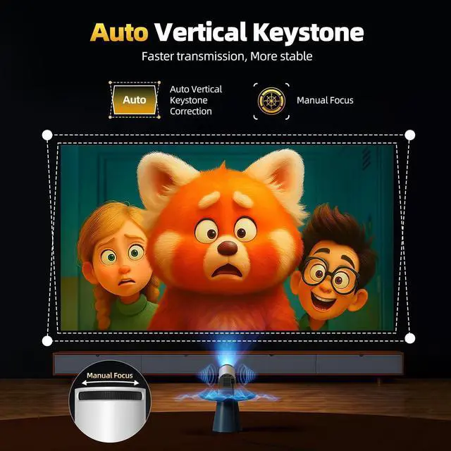 Alt view image 6 of 7 - Mini Projector with WiFi and Bluetooth, 4K Projector with 5W Soundbase Speaker, Portable Projector of 270° Rotation Automatic Vertical Keystone Correction, 300 ANSI Lumens Christmas Bedroom Projector