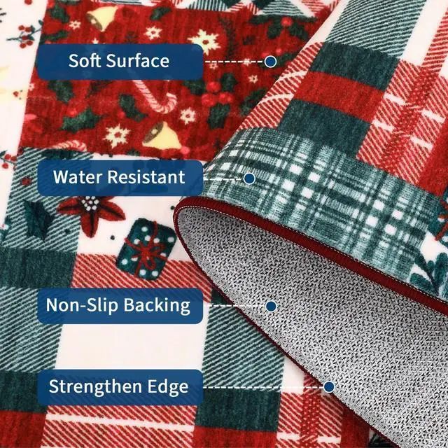 Alt view image 7 of 7 - Washable Rugs 5x7 Christmas Area Rug for Bedroom Living Room Non Slip Xmas Dining Room Throw Carpet Washable Kitchen Large Rugs Holiday Dcor Soft Patchwork Christmas Rug for Nursery Home Office, Red