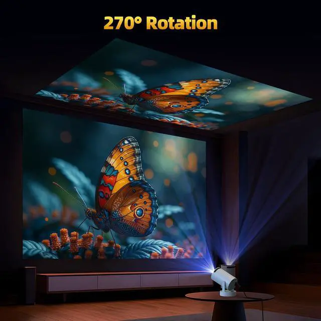 Alt view image 7 of 7 - Mini Projector with WiFi and Bluetooth, 4K Projector with 5W Soundbase Speaker, Portable Projector of 270° Rotation Automatic Vertical Keystone Correction, 300 ANSI Lumens Christmas Bedroom Projector