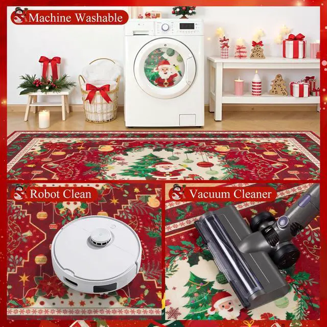Alt view image 3 of 7 - HEBE Christmas Area Rug 5'x7', Non Slip Farmhouse Red Rugs for Living Room, Washable Soft Area Rugs for Bedroom Christmas Low Pile Indoor Floor Carpet for Dining Room Xmas Holiday Decor