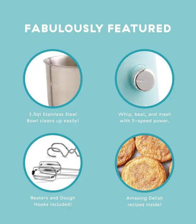 Alt view image 3 of 4 - Compact Stand Mixer, 3.5 Quart with Beaters & Dough Hooks Included - Blue