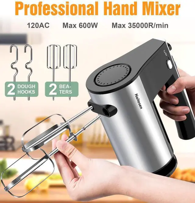 Alt view image 2 of 6 - 600W Electric Hand Mixer with 6 Piece Mixing Bowls with Airtight Lids Set, Mixer Electric Handheld Stainless Steel Metal Nesting Bowls Set for Kitchen Cooking Baking
