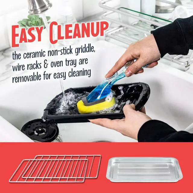 Alt view image 6 of 7 - 3-in-1 Retro Breakfast Station - Includes 5 Cup Coffee Maker, Non-Stick Ceramic Griddle, and 4-Slice Toaster Oven - Built-In Timer, Reusable Coffee Filter, Space-Saving Design - Red