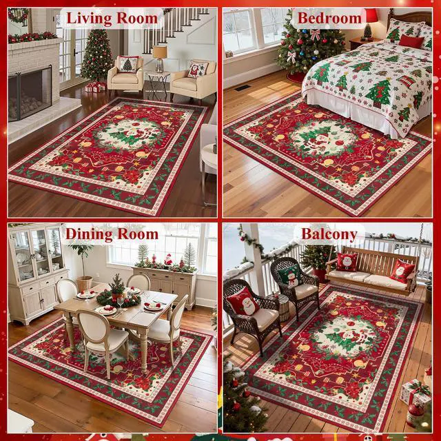 Alt view image 4 of 7 - HEBE Christmas Area Rug 5'x7', Non Slip Farmhouse Red Rugs for Living Room, Washable Soft Area Rugs for Bedroom Christmas Low Pile Indoor Floor Carpet for Dining Room Xmas Holiday Decor
