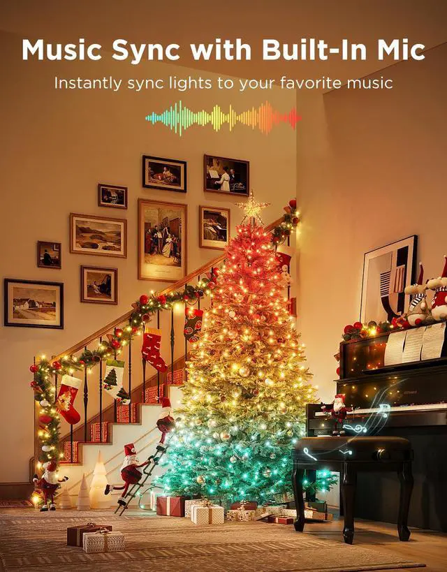 Alt view image 7 of 7 - Christmas Sparkle String Lights 66ft, RGBWIC String Lights with 250 Bullet-Head LEDs, App-Controlled, 140+ Scene Modes, Shape Mapping, Music Sync, Works with Alexa, Indoor Holiday Decorations