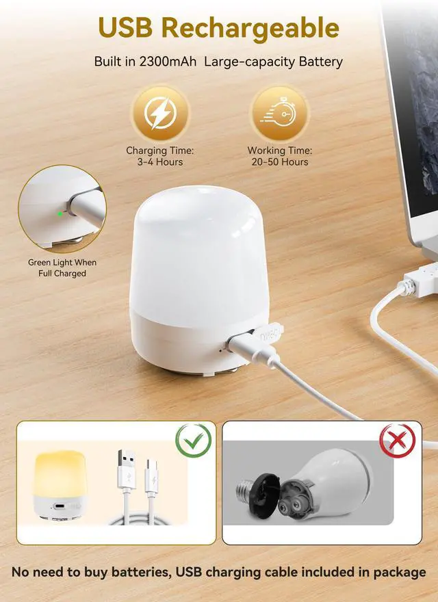 Alt view image 5 of 7 - E26 Rechargeable Light Bulbs with Remote and Timer, Battery Backup Bulb with 12 Colors and Brightness Dimmable, 2300mAh 40W Equivalent LED Light Bulbs for Lamps Sconces Camping, 4 Pack