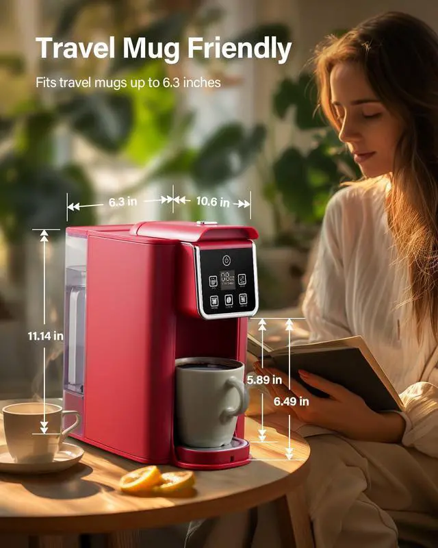 Alt view image 7 of 7 - Single Serve Coffee Maker, Hot and Iced Coffee Machine for K Cup Pods & Ground Coffee, 6 to 14 oz Brew Sizes, with 50 oz Removable Water Tank, Bold Brew Setting, Stainless Steel, Red