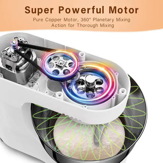 Alt view image 3 of 7 - Stand Mixer, 4.8QT Kitchen Electric Stand Mixer, 380W Motor Power Food Mixer, 8+P-Speed Dough Mixer with Dough Hook, Wire Whip & Beater, White