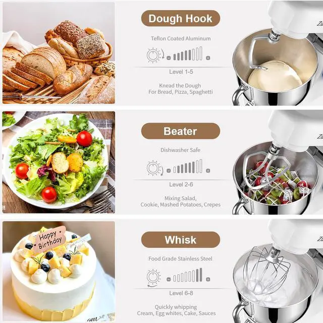 Alt view image 6 of 7 - Stand Mixer, 4.8QT Kitchen Electric Stand Mixer, 380W Motor Power Food Mixer, 8+P-Speed Dough Mixer with Dough Hook, Wire Whip & Beater, White