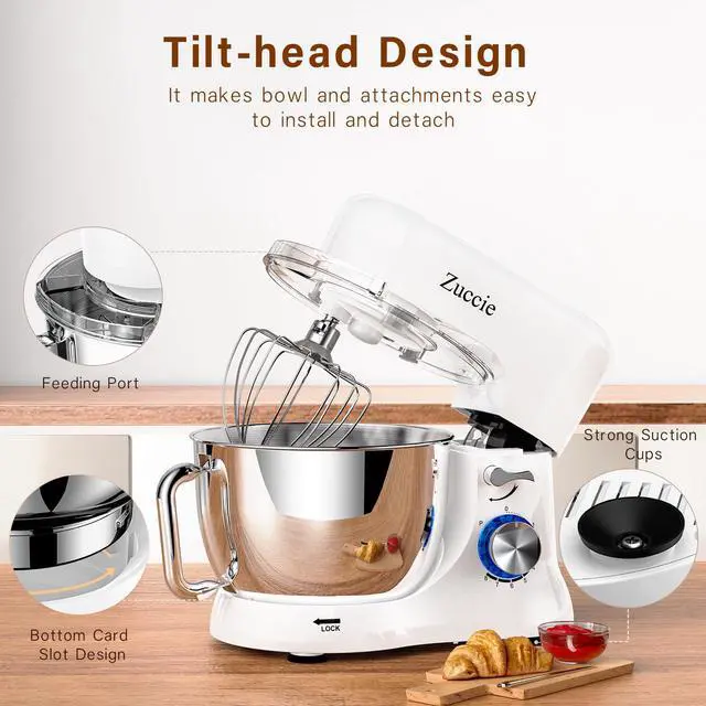 Alt view image 4 of 7 - Stand Mixer, 4.8QT Kitchen Electric Stand Mixer, 380W Motor Power Food Mixer, 8+P-Speed Dough Mixer with Dough Hook, Wire Whip & Beater, White