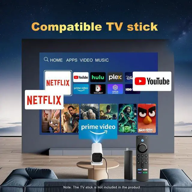 Alt view image 7 of 7 - Built-in APPS & Electric Focusing & Auto KeystoneMini Projector With Wifi And Bluetooth, 1080P Portable Projector, Movie Projector for Bedroom, Supports Smartphones/TV Stick/iPad/PS5/Laptop/HDMI/USB