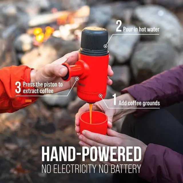 Alt view image 2 of 6 - Nanopresso Portable Espresso Maker Bundled with Protective Case, Mini Travel Coffee Machine, Perfect for Camping, Travel Thanksgiving Christmas Coffee Present (Elements Lava Red)