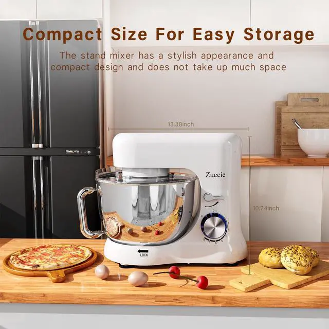 Alt view image 7 of 7 - Stand Mixer, 4.8QT Kitchen Electric Stand Mixer, 380W Motor Power Food Mixer, 8+P-Speed Dough Mixer with Dough Hook, Wire Whip & Beater, White