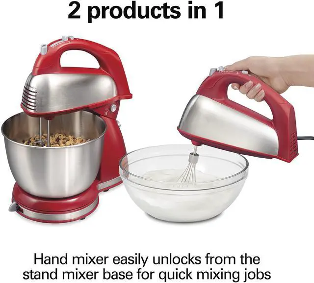 Alt view image 2 of 6 - Classic Stand and Hand Mixer, 4 Quarts, 6 Speeds with QuickBurst, Bowl Rest, 290 Watts Peak Power, Red (64654)
