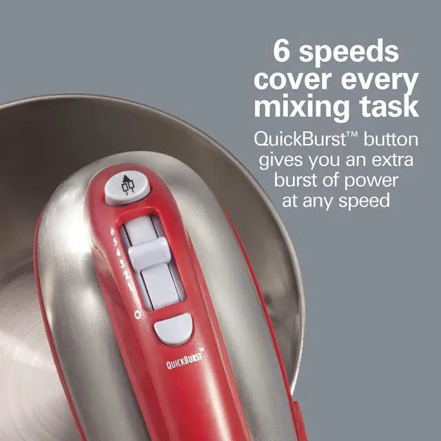 Alt view image 6 of 6 - Classic Stand and Hand Mixer, 4 Quarts, 6 Speeds with QuickBurst, Bowl Rest, 290 Watts Peak Power, Red (64654)