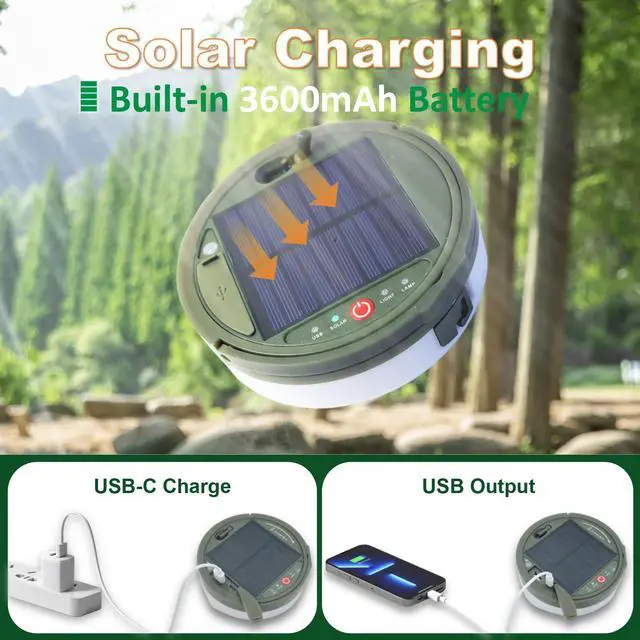 Alt view image 4 of 7 - 2-Pack Solar Camping String Lights, 39.4FT Portable Waterproof Camping Light with 8 Lighting Modes, Solar Powered and USB Rechargeable Tent Lantern with Remote Control for Camping, Garden and Hiking