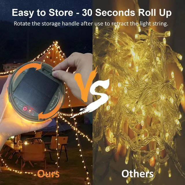 Alt view image 6 of 7 - 2-Pack Solar Camping String Lights, 39.4FT Portable Waterproof Camping Light with 8 Lighting Modes, Solar Powered and USB Rechargeable Tent Lantern with Remote Control for Camping, Garden and Hiking