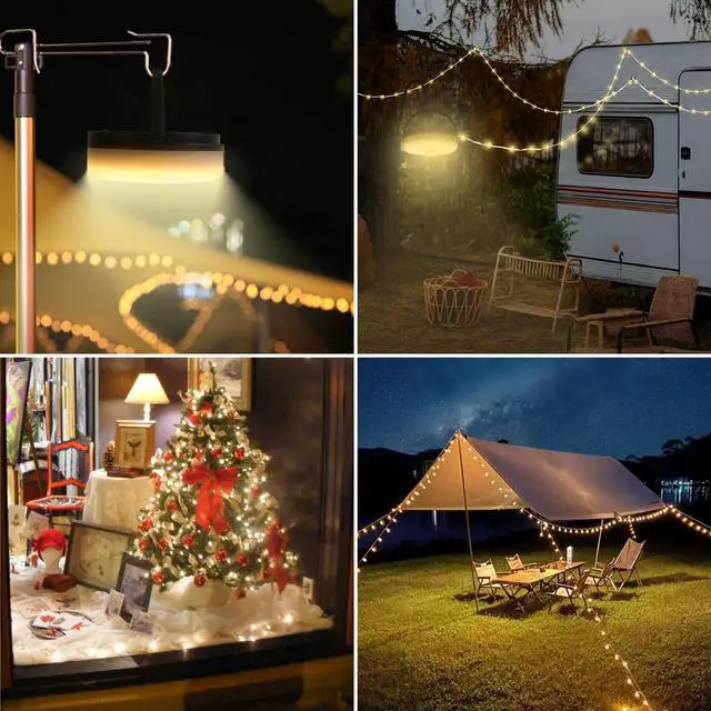 Alt view image 7 of 7 - 2-Pack Solar Camping String Lights, 39.4FT Portable Waterproof Camping Light with 8 Lighting Modes, Solar Powered and USB Rechargeable Tent Lantern with Remote Control for Camping, Garden and Hiking