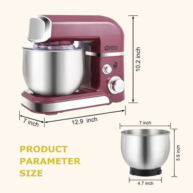 Alt view image 3 of 6 - Stand Mixer,3.2Qt Small Electric Food Mixer,6 Speeds Portable Lightweight Kitchen Mixer for Daily Use with Egg Whisk,Dough Hook,Flat Beater (Purplish-red)