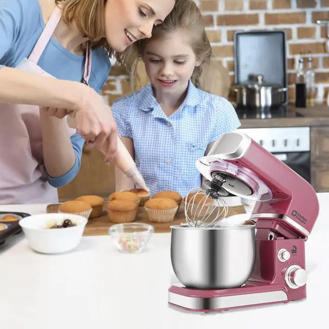 Alt view image 6 of 6 - Stand Mixer,3.2Qt Small Electric Food Mixer,6 Speeds Portable Lightweight Kitchen Mixer for Daily Use with Egg Whisk,Dough Hook,Flat Beater (Purplish-red)