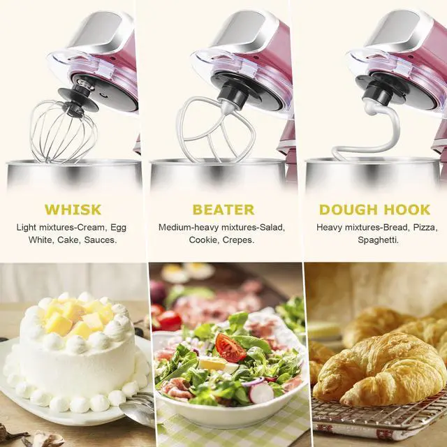 Alt view image 4 of 6 - Stand Mixer,3.2Qt Small Electric Food Mixer,6 Speeds Portable Lightweight Kitchen Mixer for Daily Use with Egg Whisk,Dough Hook,Flat Beater (Purplish-red)
