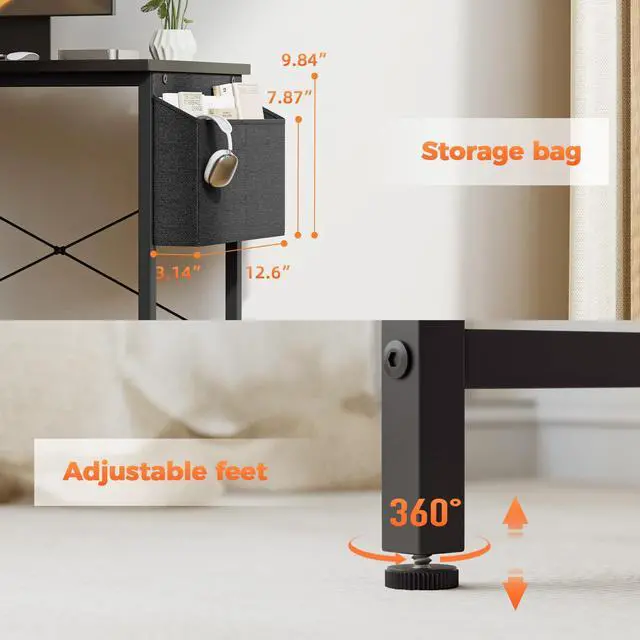 Alt view image 3 of 7 - Small L Shaped Computer Desk with Power Outlets, Gaming Desk for Small Spaces, Corner Desk with Reversible Storage Shelves, Study Writing Table for Home Office