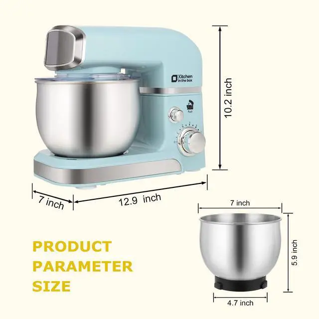 Alt view image 2 of 7 - Stand Mixer,3.2Qt Small Electric Food Mixer,6 Speeds Portable Lightweight Kitchen Mixer for Daily Use with Egg Whisk,Dough Hook,Flat Beater (Blue)
