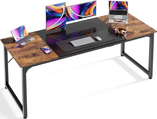 Main image of Computer Desk, 63 Inch Office Desk, Gaming Desk with Storage, Writing Desk Work Desk for Home Office, Study, Modern Simple Desk, Large Legroom, Metal Frame, Rustic Brown and Black