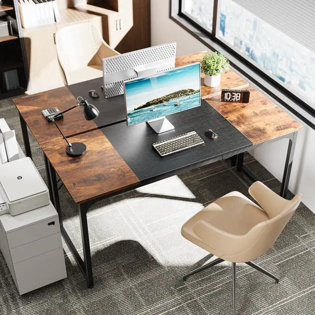 Alt view image 2 of 7 - Computer Desk, 63 Inch Office Desk, Gaming Desk with Storage, Writing Desk Work Desk for Home Office, Study, Modern Simple Desk, Large Legroom, Metal Frame, Rustic Brown and Black