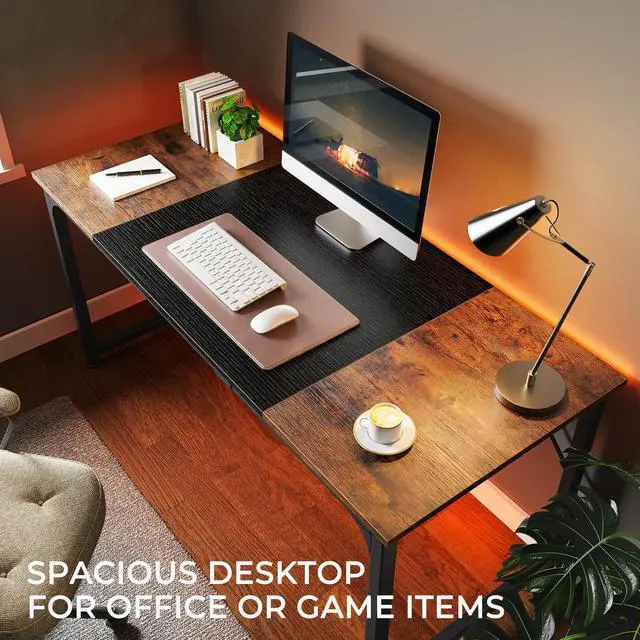 Alt view image 4 of 7 - Computer Desk, 63 Inch Office Desk, Gaming Desk with Storage, Writing Desk Work Desk for Home Office, Study, Modern Simple Desk, Large Legroom, Metal Frame, Rustic Brown and Black