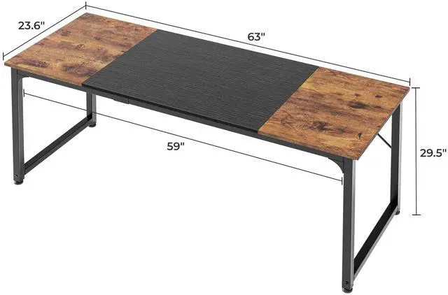 Alt view image 7 of 7 - Computer Desk, 63 Inch Office Desk, Gaming Desk with Storage, Writing Desk Work Desk for Home Office, Study, Modern Simple Desk, Large Legroom, Metal Frame, Rustic Brown and Black