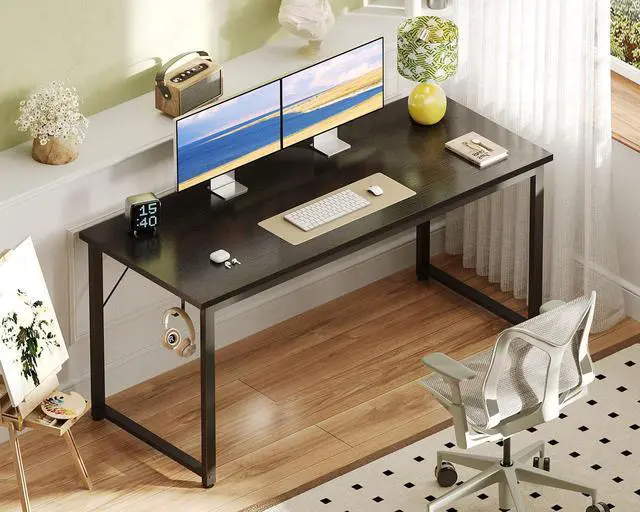 Alt view image 2 of 7 - 54 Inch Large Modern Simple Office Desk, Gaming & Writing Desk, Large Legroom, Metal Frame, Black
