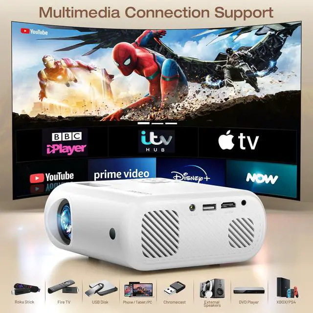 Alt view image 6 of 7 - Mini Projector, 2024 Upgraded Portable Projector with 9000 Lux and Full HD 1080P, Movie Projector Compatible with iOS/Android Phone/Tablet/Laptop/PC/TV Stick/Box/USB Drive/Game Console