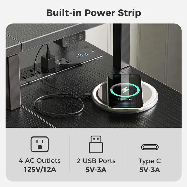 Alt view image 3 of 7 - Reversible L Shaped Gaming Desk with Drawer, LED Lights & Power Outlets, Corner Computer Desk with Shelves & Monitor Stand for Home, Office, Black, 47 inches