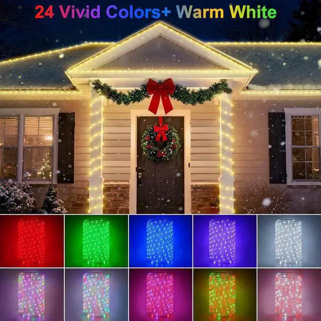 Alt view image 2 of 7 - 300 LED Rope Lights Outdoor String Lights Plug in, 100ft Warm White & Color Changing Christmas Lights Outdoor, Fairy Lights with Remote, Rope Lighting Waterproof for Garden Balcony(Not Connectable)