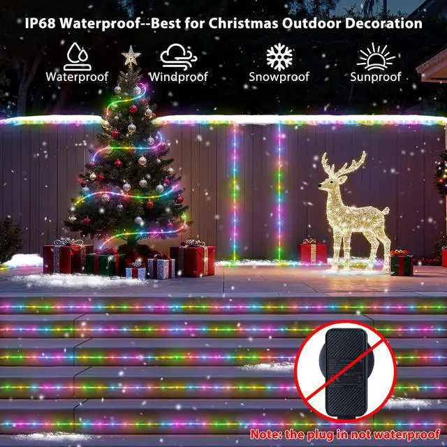 Alt view image 3 of 7 - 300 LED Rope Lights Outdoor String Lights Plug in, 100ft Warm White & Color Changing Christmas Lights Outdoor, Fairy Lights with Remote, Rope Lighting Waterproof for Garden Balcony(Not Connectable)