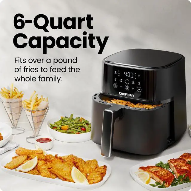 Alt view image 3 of 7 - Air Fryer 6 QT Compact Airfryer for Quick & Easy Meals in Minutes, Features Hi-Fry Technology for Extra Crisp, Touchscreen Controls with 4 Presets, Nonstick & Dishwasher Safe Basket - Black