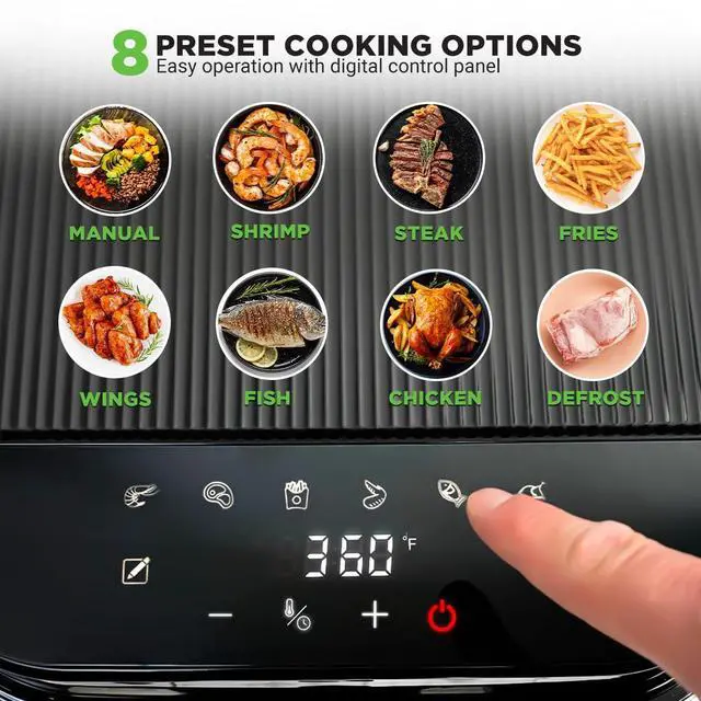 Alt view image 5 of 6 - 5.8 Quart Air Fryer | 8-1 Preset Cook Modes | Transparent Fry Bowl for Best Cooking Results | Cook Shrimp, Steak, Fries, Wings, Chicken & More | Precise Temperature Control & Time | Grey