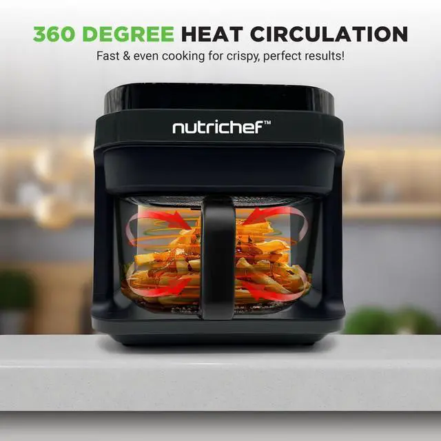 Alt view image 4 of 6 - 5.8 Quart Air Fryer | 8-1 Preset Cook Modes | Transparent Fry Bowl for Best Cooking Results | Cook Shrimp, Steak, Fries, Wings, Chicken & More | Precise Temperature Control & Time | Grey