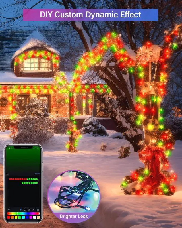 Alt view image 2 of 6 - 165FT 500Led Smart Outdoor Christmas Lights, Dynamic DIY Color Changing Christmas String Lights App Remote Control, Group Control Fairy Twinkle Tree Lights for Indoor Xmas Fence Handrails Decorations