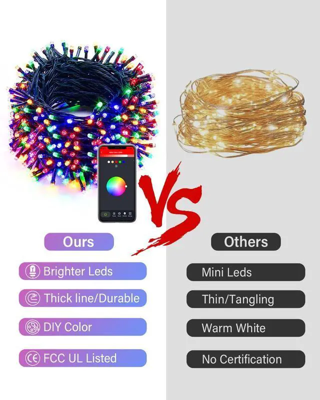 Alt view image 4 of 6 - 165FT 500Led Smart Outdoor Christmas Lights, Dynamic DIY Color Changing Christmas String Lights App Remote Control, Group Control Fairy Twinkle Tree Lights for Indoor Xmas Fence Handrails Decorations