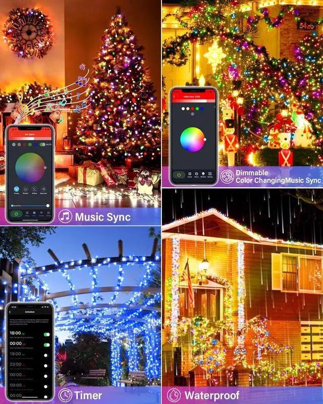 Alt view image 3 of 6 - 165FT 500Led Smart Outdoor Christmas Lights, Dynamic DIY Color Changing Christmas String Lights App Remote Control, Group Control Fairy Twinkle Tree Lights for Indoor Xmas Fence Handrails Decorations