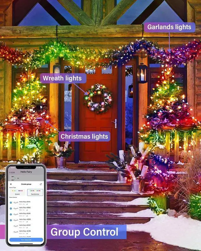 Alt view image 5 of 6 - 165FT 500Led Smart Outdoor Christmas Lights, Dynamic DIY Color Changing Christmas String Lights App Remote Control, Group Control Fairy Twinkle Tree Lights for Indoor Xmas Fence Handrails Decorations