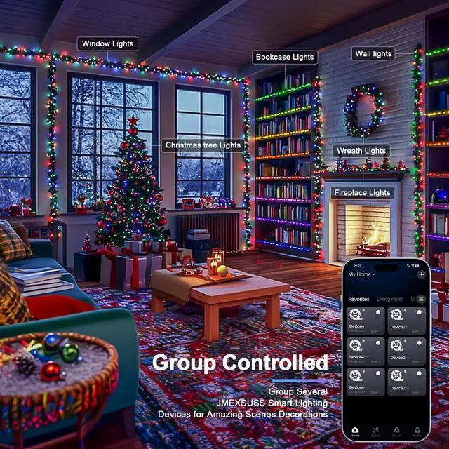 Alt view image 4 of 5 - 600 LED RGB String Light Outdoor Indoor, Christmas Lights Outdoor Clear Wire Christmas Lights Plug in for Bedroom Tree Room Party Birthday Decorations