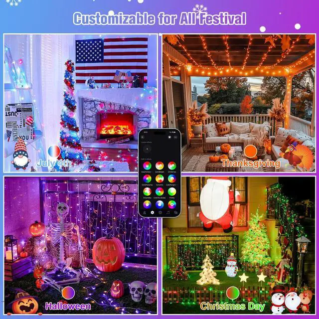 Alt view image 5 of 5 - 600 LED RGB String Light Outdoor Indoor, Christmas Lights Outdoor Clear Wire Christmas Lights Plug in for Bedroom Tree Room Party Birthday Decorations