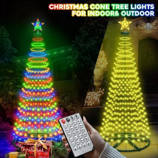 Alt view image 2 of 7 - 30+ Modes Smart Prelit Christmas Cone Tree with Lights - 6ft 296 LED App Control Color Changing Light Show Trees with Remote Timer Music Sync for Indoor Outdoor Yard (Green Body)