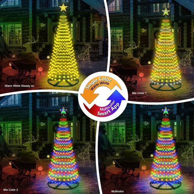 Alt view image 5 of 7 - 30+ Modes Smart Prelit Christmas Cone Tree with Lights - 6ft 296 LED App Control Color Changing Light Show Trees with Remote Timer Music Sync for Indoor Outdoor Yard (Green Body)