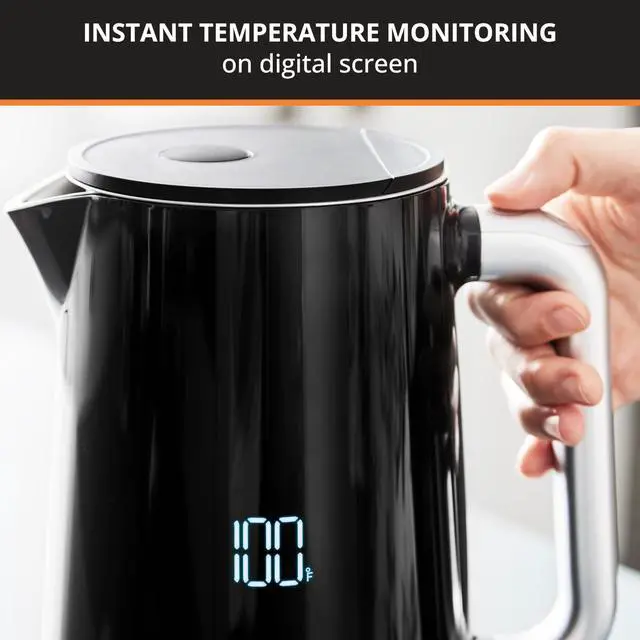 Alt view image 3 of 6 - Smart Temp Electric Kettle: 1.7L Capacity, 5 Precise Temperature Settings, Digital Display, Cool-Touch Exterior, Cordless Design for Tea and Coffee Lovers