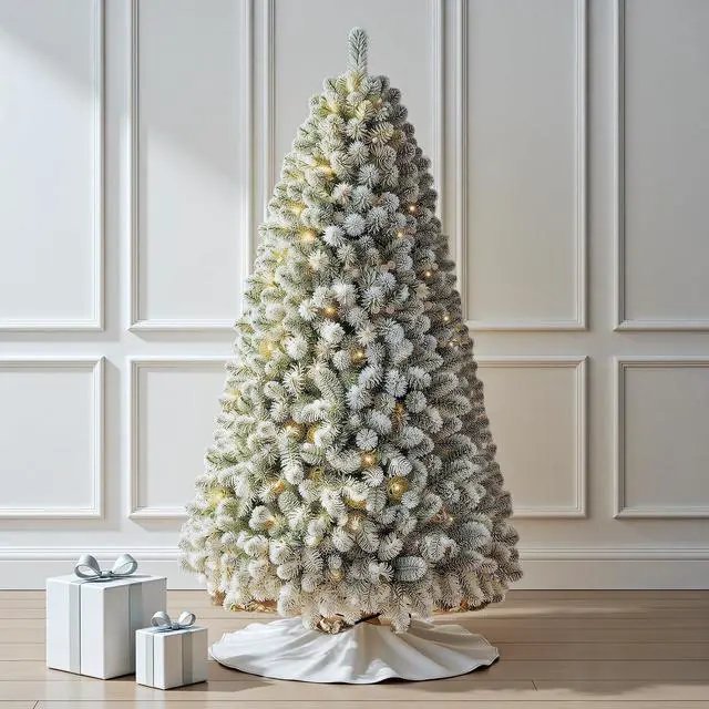 Alt view image 3 of 6 - 6 FT Prelit Snow Flocked Christmas Tree, Artificial Spruce Christmas Tree with 250 Warm White LED Lights, 850 PVC Branch Tips, Easy Assembly/Metal Stand/Hinged Branches Decoration